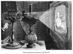 Le praxinoscope à projection d'Émile Reynaud pour La Nature, revue des sciences - 1882, n° 492, page 357
