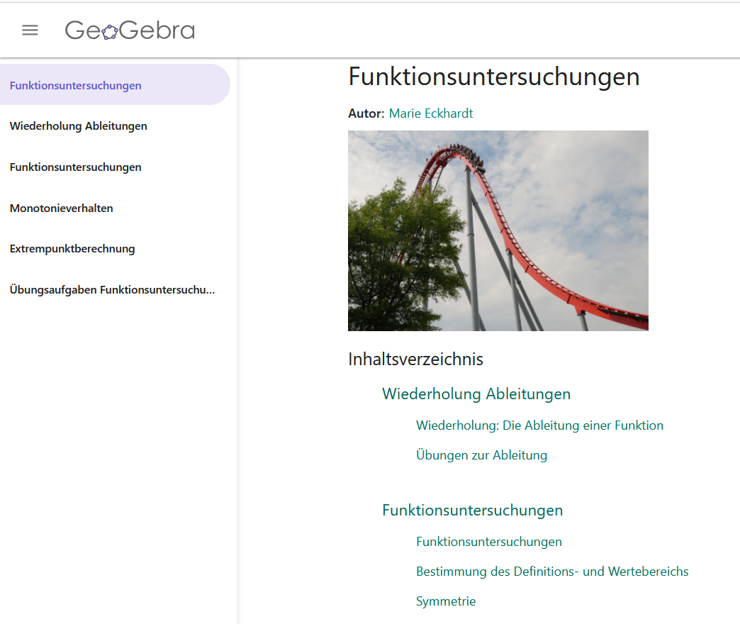 Bericht 1 GeoGebra book