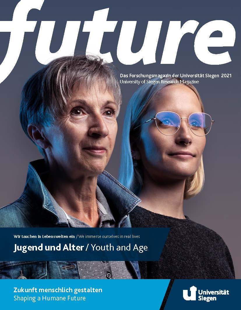 Titelbild Forschungsmagazin. Eine junge und eine ältere Frau. Titel: Jugend und Alter