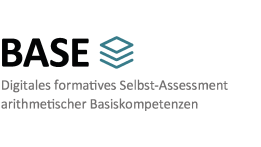 Logo „BASE“ mit Stapel-Icon und dem Text: „Digitales formatives Selbst-Assessment arithmetischer Basiskompetenzen“.