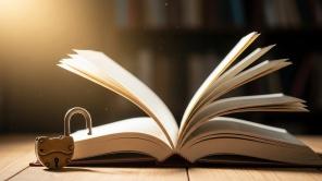 Geöffnetes Schloss neben einem aufgeschlagenen Buch