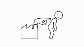 Eine stilisierte Fabrik, die eine Person anstößt