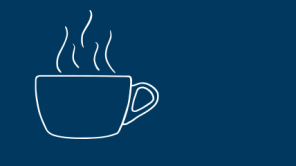 Gezeichnete Tasse auf blauem Hintergrung