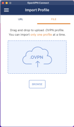 Screenshot OpenVPN Connect mit markierter "Browse" Option