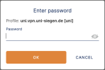 Screenshot OpenVPN Connect mit Pop-Up zur Passworteingabe