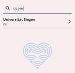 geteduroam App mit Suchergebnis "Universität Siegen" für Institutssuche
