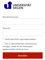 Shibboleth mit Feld für Benutzerkennung und Passwort des ZIMT-Kontos