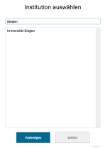 geteduroam App Institutssuche mit Eintrag für Universität Siegen