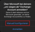 Anmeldeabfrage mit markierter Option "Manuell konfigurieren"
