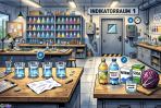 Screenshot eines Raumes einer digitalen Lernumgebung zur Säure-Base-Chemie