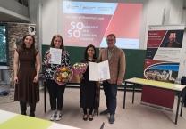 Laudatorin Jessica Kuhlmann, M.A., BA-Preisträgerin Franziska Brandt, MA-Preisträgerin Rutu Gole und Seminarsprecher Prof. Dr. Wolfgang Bergem