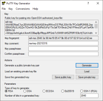 Putty GUI mit Schlüsselerzeugung.