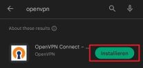 Screenshot Play Store, mit Markiertem "Installieren" Button für OpenVPN Connect App