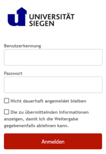 Anmeldeseite Universität mit Feld für ZIMT-Nutzerkennung und Passwort