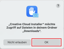 MacOS Zugriffsanfrage mit markiertem "OK" Button
