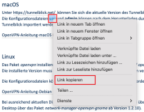 Screenshot von Drop-Down Menü auf die Einträge "uni" und "admin" auf Webseite, um Link zu kopieren