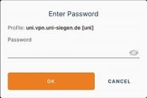 Screenshot der OpenVPN Connect App mit Eingabefeld für Passwort