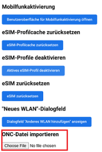 ChromeOS Einstellungen zum importieren einer ONC-Datei mit markierter Option "ONC-Datei importieren