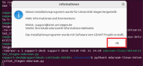 Linux Informationspop-up zur eduroam Software mit markiertem "OK" Button