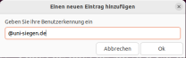 eduroamCAT Einrichtung mit Feld zur Eingabe der Nutzerkennung@uni-siegen.de