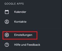 Google Apps Menü mit markierter Option "Einstellungen"
