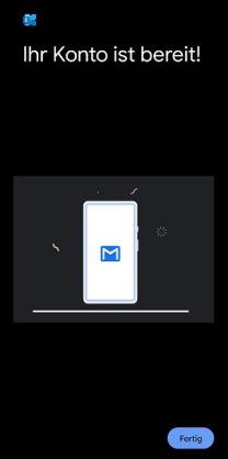 Kontoeinrichtungsbestätigung mit Button "Fertig"