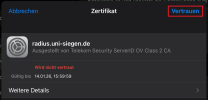 Zertifikatsabfrage mit markiertem Button "Vertrauen"