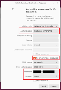 WLAN Einstellungen für institutsnetz; Details in der Beschreibung