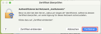 MacOS Zertifikatsabfrage mit markiertem Button "Fortfahren"