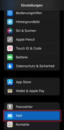 Übersicht Systemeinstellungen mit Markierter Option "Mail"