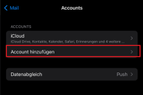 Systemeinstellungen für Mail mit markiertem Menüpunkt "Account hinzufügen"