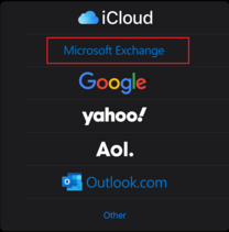 Anbieterauswahl mit markierter Option "Microsoft Exchange"