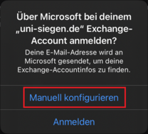 Anmeldeabfrage mit markierter Option "Manuell konfigurieren"