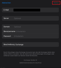 Servereinstellungen Apple Mail mit Feldern für Server, Domain, Nutzerkennung und Passwort
