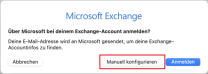 Microsoft Exchange Einstellungen mit markiertem Button "Manuell konfigurieren"