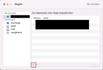 Outlook Regelübersicht mit markiertem "+" Button