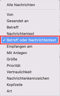 Regelkonfig mit Option "Betreff oder Nachrichtentext"