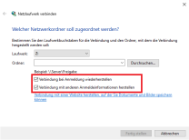 Windows Einstellungen für NAS-Laufwerk; Details in der Beschreibung