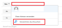 OWA Nutzeransicht für Absendeadresse mit markierter Option "Verzeichnis durchsuchen"