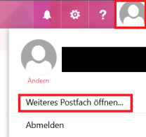OWA Postfach mit markiertem Button für Konto und markierter Option "Weiteres Postfach öffnen..."