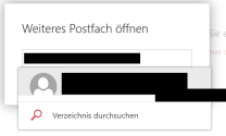 OWA Fenster für weiteres Postfach mit hervorgehobenem Feld zum Einfügen der Mailadresse des Postfachs und Postfachvorschlag