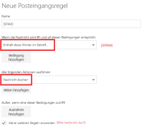 Posteingangsregeln Einstellungen; Details in der Beschreibung
