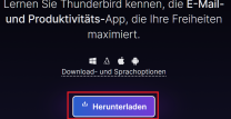 Ausschnitt der Thunderbird Homepage mit markiertem "Herunterladen" Button