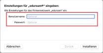 Einstellungen zur Einrichtung von eduroam mit markierten Feldern zur Eingabe von Nutzerkennung@uni-siegen.de und Passwort
