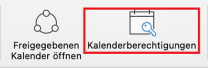 Outlook Menüleiste mit markierter Option "Kalenderberechtigungen"