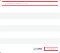 Outlook Kalenderberechtigungen Benutzersuche mit markiertem Suchfeld