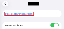 iOS WLAN-Einstellungen für Netzwerk mit markierter Option "Dieses Netzwerk ignorieren"