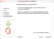Microsoft Installationsmanager für Installationstyp mit Button "Installieren"