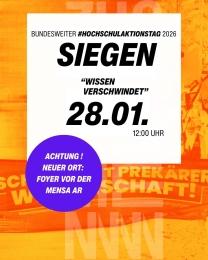 Plakat zum Hochschulaktionstag am 28.01.2026 um 12 Uhr im Foyer vor der AR-Mensa