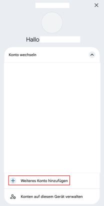 gMail Kontenübersicht mit markierter Option "Weiteres Konto hinzufügen"